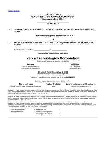 Miniature Zebra Technologies 10-Q Rapport trimestriel 2020 