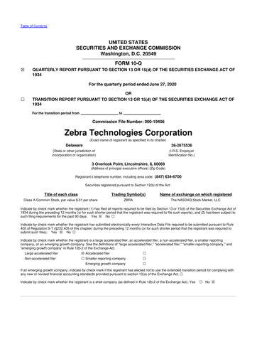 Miniature Zebra Technologies 10-Q Rapport trimestriel 2020 