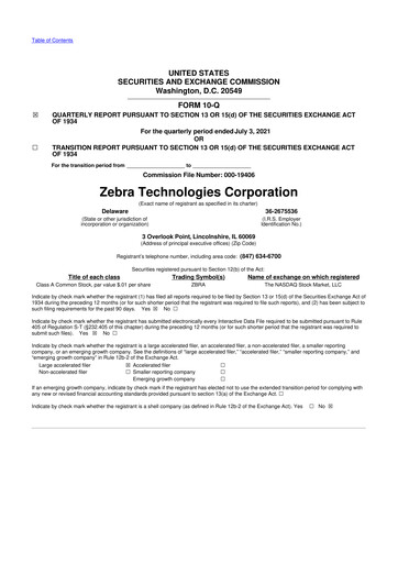 Miniature Zebra Technologies 10-Q Rapport trimestriel 2021 