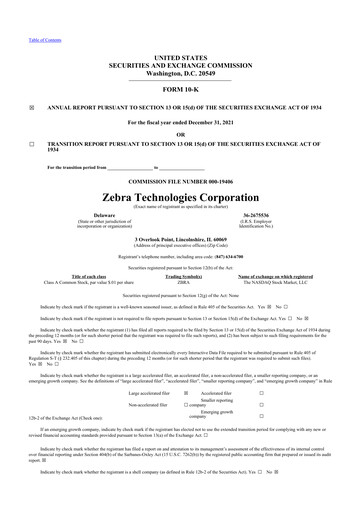 Thumbnail Zebra Technologies 10-K Annual Report 2021