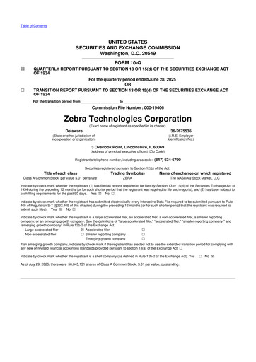 Miniature Zebra Technologies 10-Q Rapport trimestriel 2025 