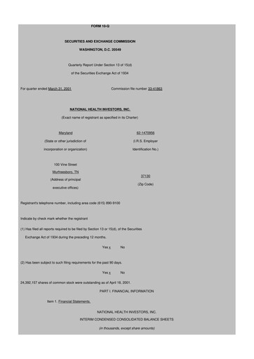 Thumbnail National Health Investors 10-Q Quarterly Report FY 