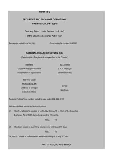 Thumbnail National Health Investors 10-Q Quarterly Report FY 