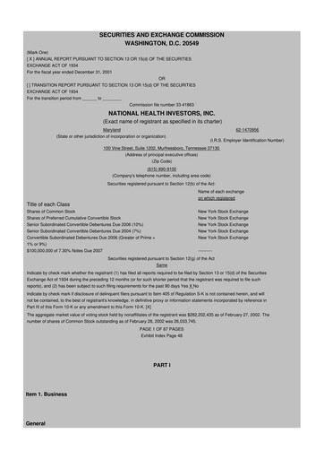 Thumbnail National Health Investors 10-K Annual Report 2001