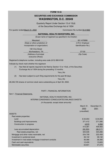 Thumbnail National Health Investors 10-Q Quarterly Report FY 