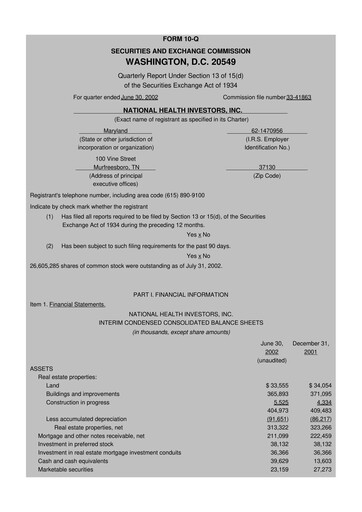 Thumbnail National Health Investors 10-Q Quarterly Report FY 
