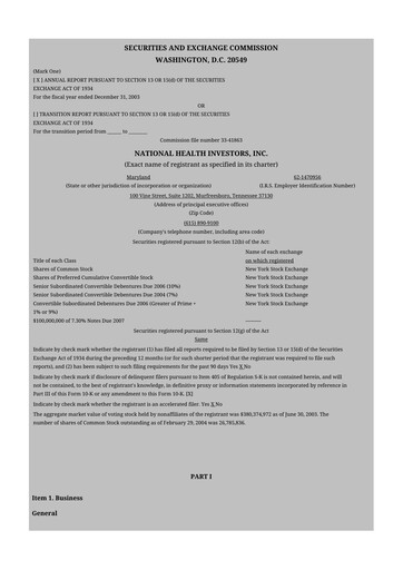 Thumbnail National Health Investors 10-K Annual Report 