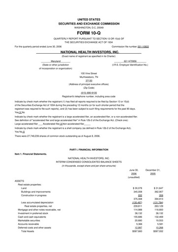 Thumbnail National Health Investors 10-Q Quarterly Report FY 
