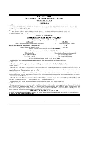 Thumbnail National Health Investors 10-K Annual Report 