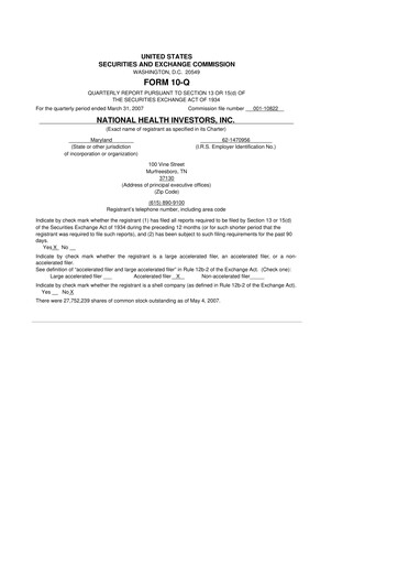 Thumbnail National Health Investors 10-Q Quarterly Report FY 