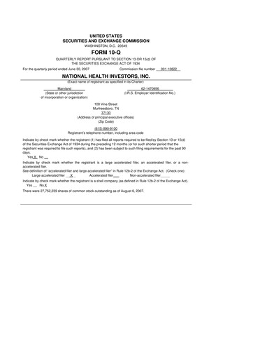 Thumbnail National Health Investors 10-Q Quarterly Report FY 