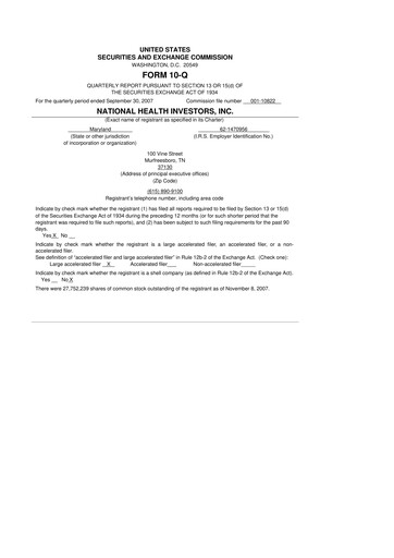 Thumbnail National Health Investors 10-Q Quarterly Report FY 