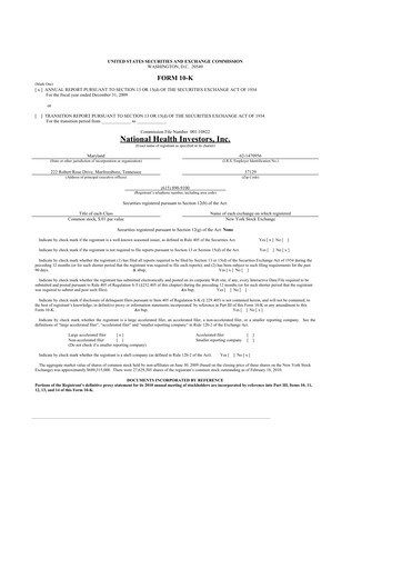 Thumbnail National Health Investors 10-K Annual Report 