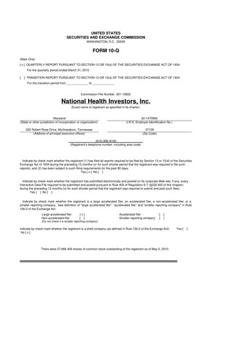 Thumbnail National Health Investors 10-Q Quarterly Report FY 