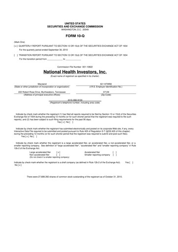 Thumbnail National Health Investors 10-Q Quarterly Report FY2010 