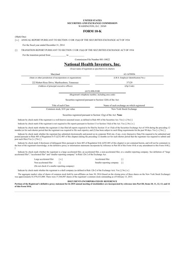 Thumbnail National Health Investors 10-K Annual Report 2014