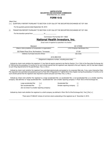 Thumbnail National Health Investors 10-Q Quarterly Report FY2015 