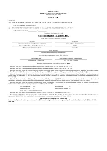 Thumbnail National Health Investors 10-K Annual Report 2015