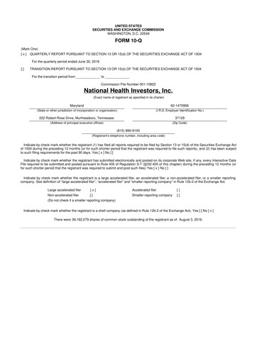 Thumbnail National Health Investors 10-Q Quarterly Report FY2016 