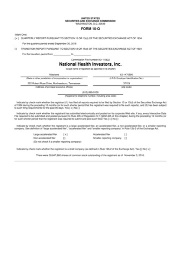 Thumbnail National Health Investors 10-Q Quarterly Report FY2016 