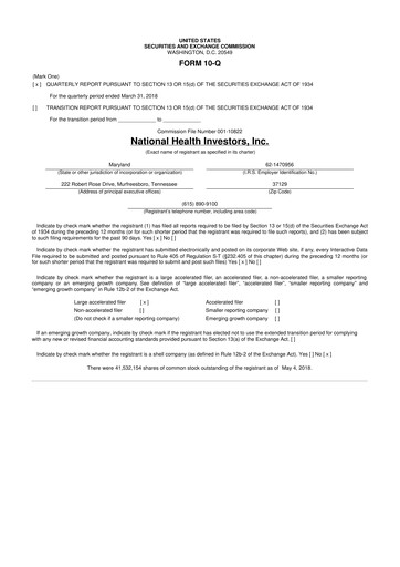 Thumbnail National Health Investors 10-Q Quarterly Report FY2018 