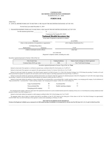 Thumbnail National Health Investors 10-K Annual Report 2019