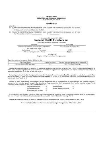 Thumbnail National Health Investors 10-Q Quarterly Report FY2021 