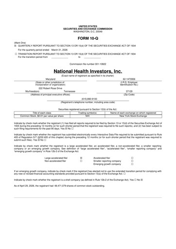 Thumbnail National Health Investors 10-Q Quarterly Report FY 