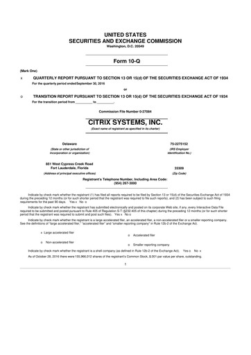 Miniature Citrix Systems 10-Q Rapport trimestriel 2016 