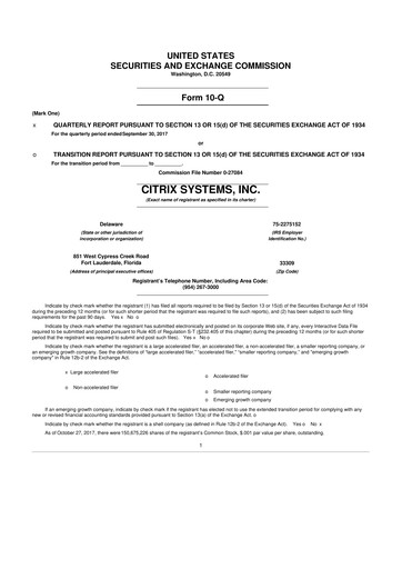 Miniature Citrix Systems 10-Q Rapport trimestriel 2017 