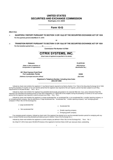 Miniature Citrix Systems 10-Q Rapport trimestriel 2018 