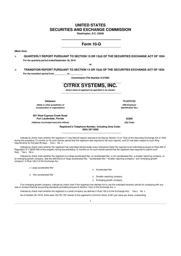 Miniature Citrix Systems 10-Q Rapport trimestriel 2018 