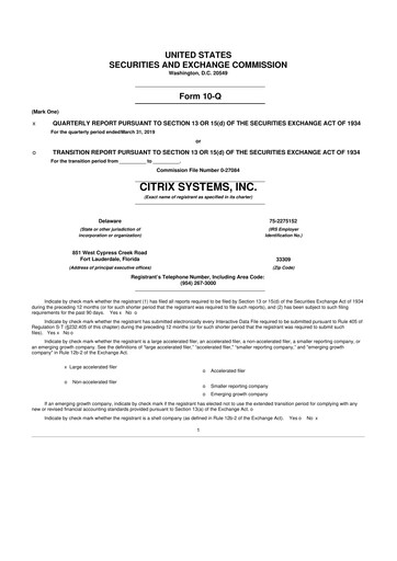 Miniature Citrix Systems 10-Q Rapport trimestriel 2019 