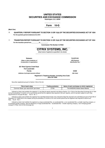 Miniature Citrix Systems 10-Q Rapport trimestriel 2019 