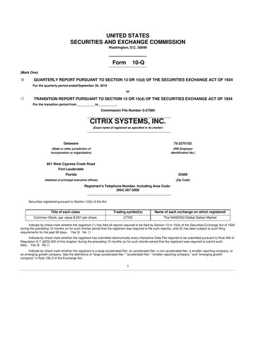 Miniature Citrix Systems 10-Q Rapport trimestriel 2019 