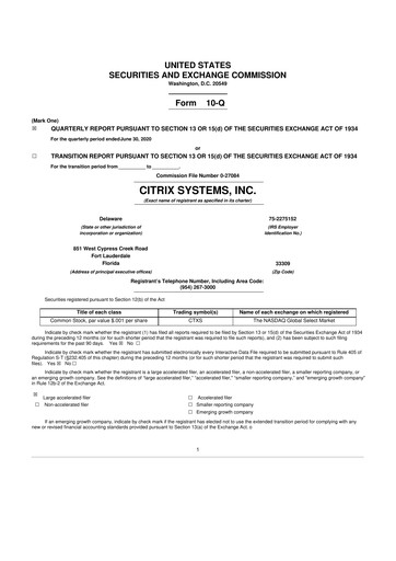 Miniature Citrix Systems 10-Q Rapport trimestriel 2020 