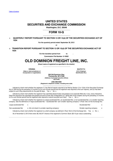Thumbnail Old Dominion Freight Line
 10-Q Quarterly Report FY2012 