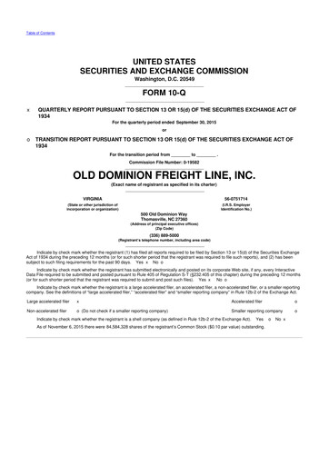 Thumbnail Old Dominion Freight Line
 10-Q Quarterly Report FY2015 
