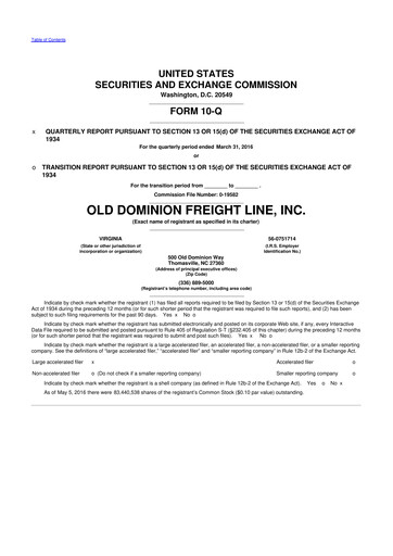 Thumbnail Old Dominion Freight Line
 10-Q Quarterly Report FY2016 