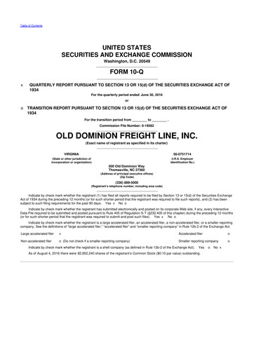 Thumbnail Old Dominion Freight Line
 10-Q Quarterly Report FY2016 