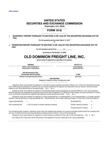 Thumbnail Old Dominion Freight Line
 10-Q Quarterly Report FY2017 