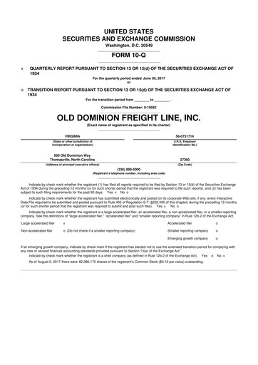 Thumbnail Old Dominion Freight Line
 10-Q Quarterly Report FY2017 