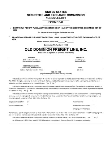 Thumbnail Old Dominion Freight Line
 10-Q Quarterly Report FY2018 