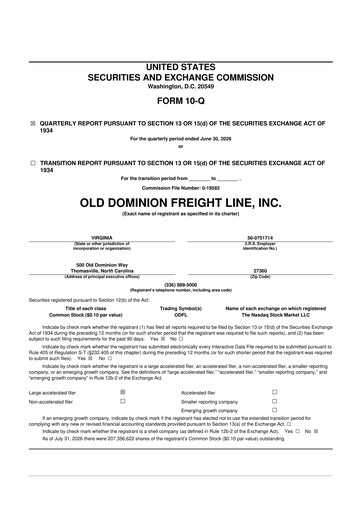 Thumbnail Old Dominion Freight Line
 10-Q Quarterly Report FY2026 