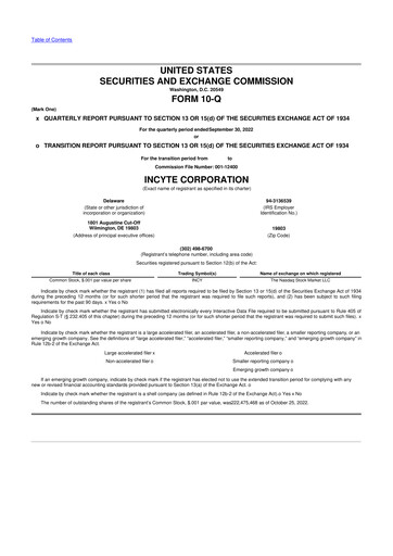 Thumbnail Incyte 10-Q Quarterly Report FY2022 