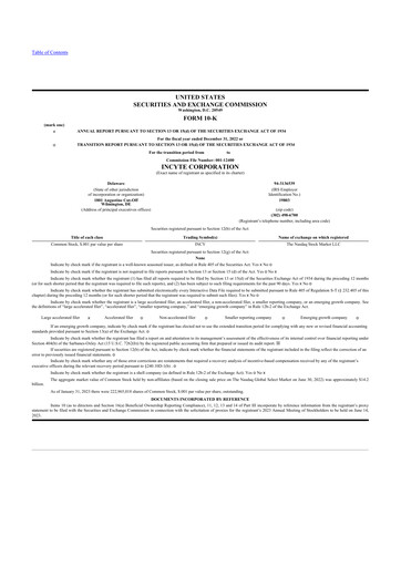 Thumbnail Incyte 10-K Annual Report 2022