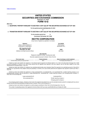 Thumbnail Incyte 10-Q Quarterly Report FY2024 