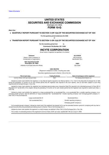 Thumbnail Incyte 10-Q Quarterly Report FY2026 