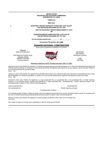 Thumbnail Wabash National
 10-Q Quarterly Report FY2019 