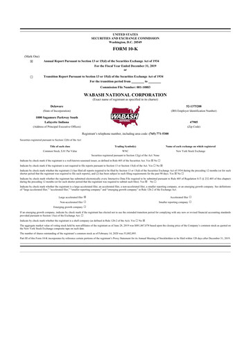 Thumbnail Wabash National
 10-K Annual Report 2019